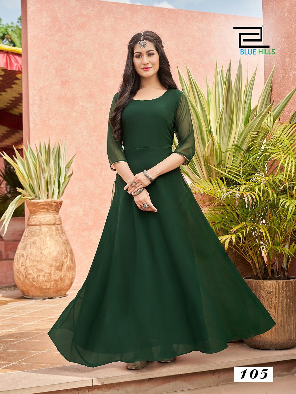 Blue Hills Ginisha Ethnic Wear Plain Georgette Long Anarkali Kurti Collection